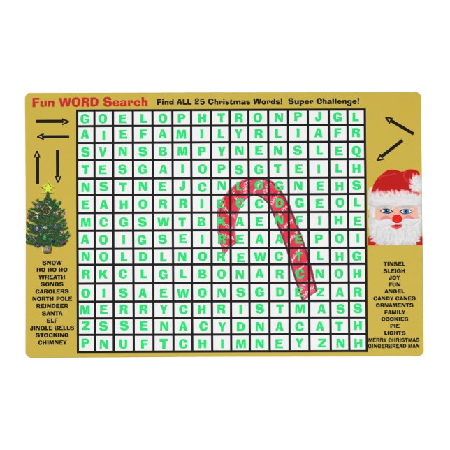 Christmas Word Search and Maze INSERT NAME on Back Placemat (Front)