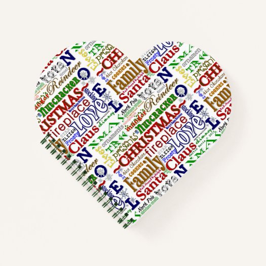 Christmas WordArt™ (Heart-Shaped) Spiral Notebook