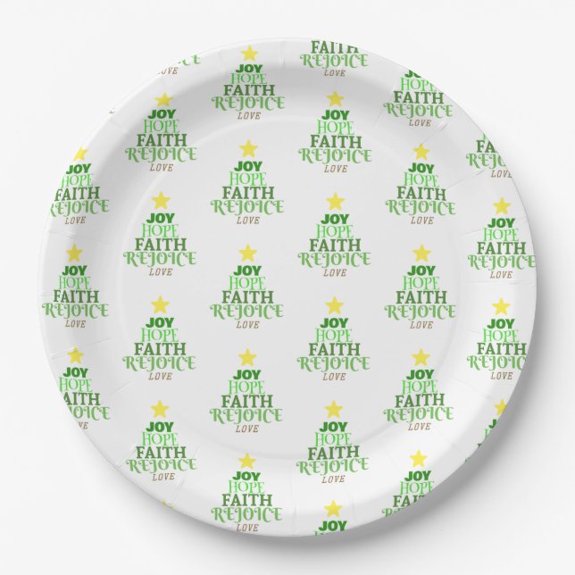 Christmas Words Christmas Tree Paper Plates (Front)