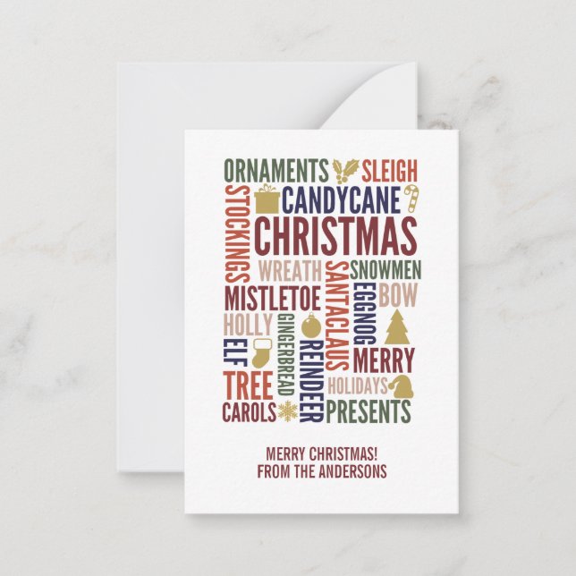 Christmas Words Holiday MIni Note Card (Front)