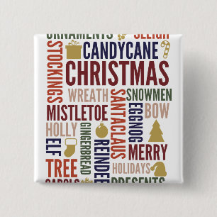 Christmas Words Holiday Pinback Button