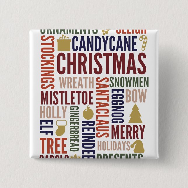 Christmas Words Holiday Pinback Button (Front)