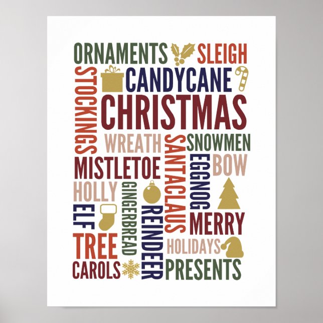 Christmas Words Holiday Poster Sign (Front)
