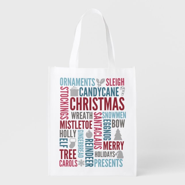 Christmas Words Holiday Reusable Tote Bag (Front)