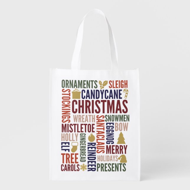Christmas Words Holiday Reusable Tote Bag (Front)