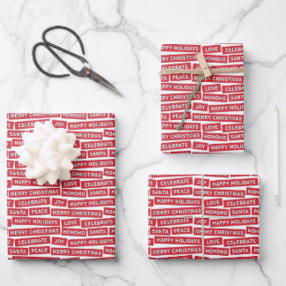 Christmas Words Red Wrapping Paper Sheet