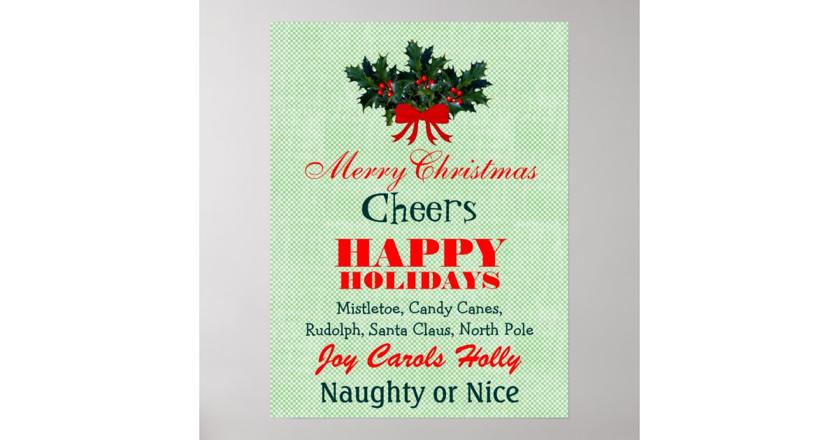 Christmas Words Sayings Quotes in Red Green Custom Poster Zazzle
