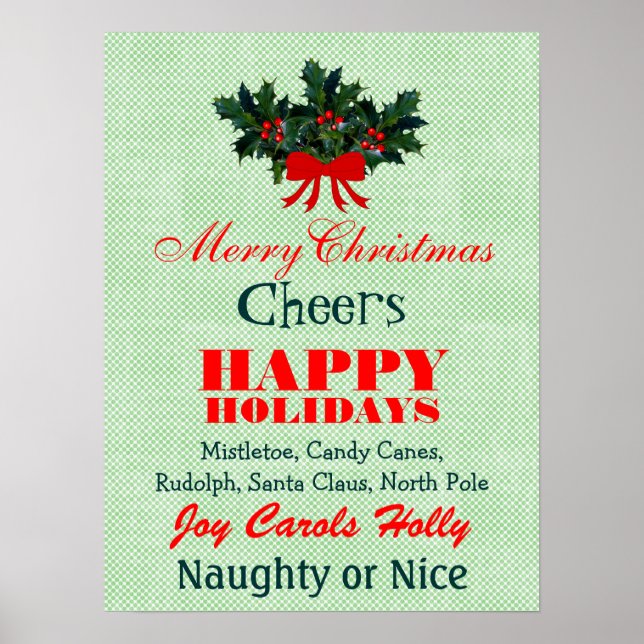 Christmas Words Sayings Quotes in Red Green Custom Poster (Front)