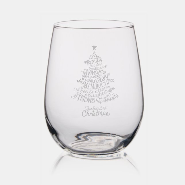 Christmas Words Tree Design Etched Glassware (Glassware)