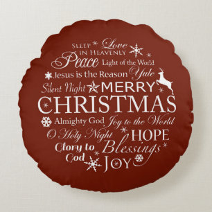Christmas Words Typography Round Pillow