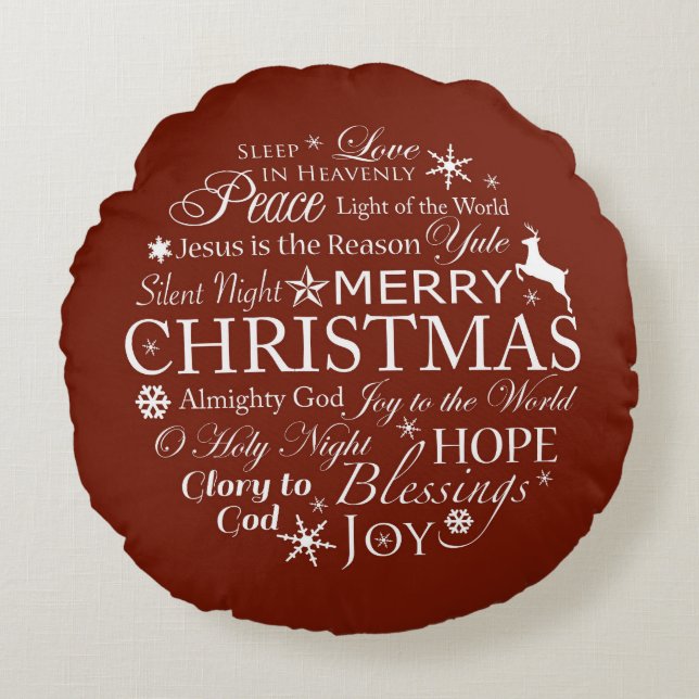 Christmas Words Typography Round Pillow (Front)