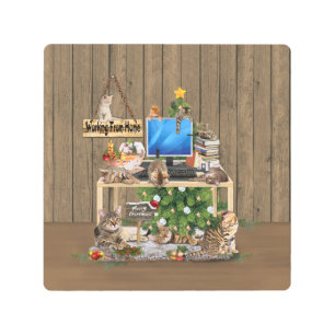 Christmas-Working from Home with my Cats Metal Print