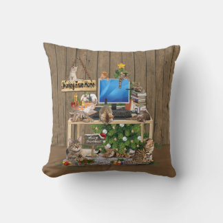 Christmas-Working from Home with my Cats Throw Pillow