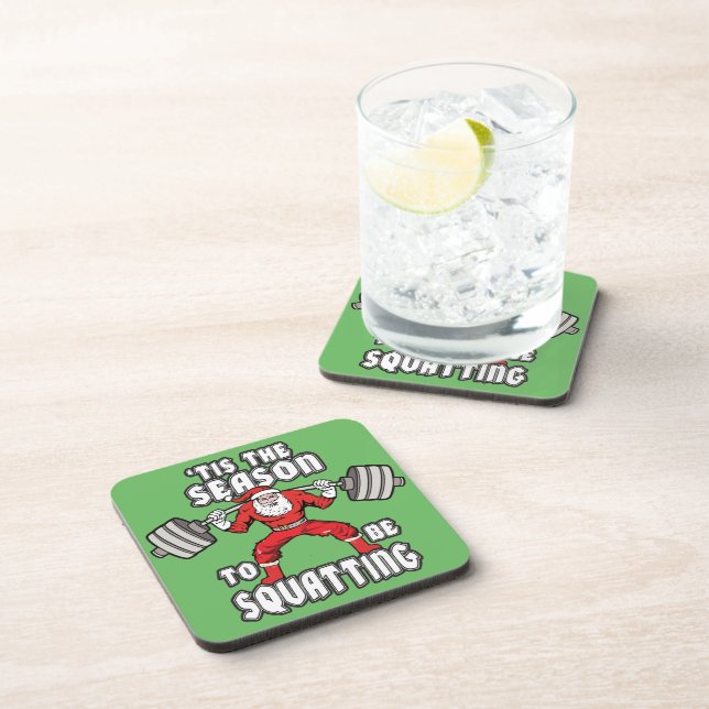 Christmas Workout Humor - Santa Claus Squat Drink Coaster (Right Side)