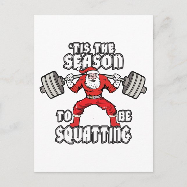 Christmas Workout Humor - Santa Claus Squat Holiday Postcard (Front)