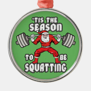 Christmas Workout Humor - Santa Claus Squat Metal Ornament