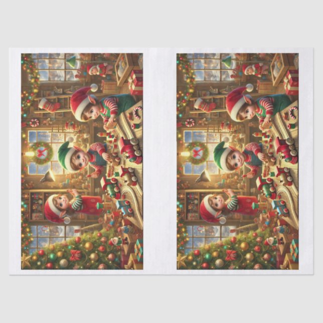 Christmas workshop with elves in game tissue paper (Front)