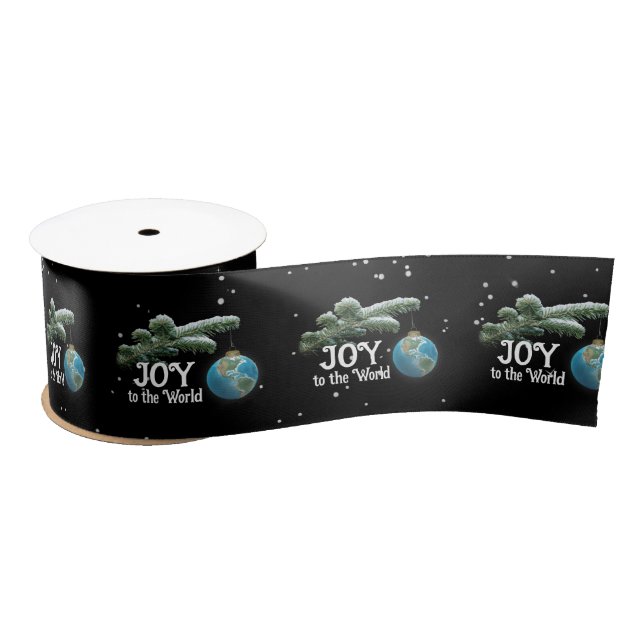 Christmas World Globe Ornament With Stars Satin Ribbon (Spool)