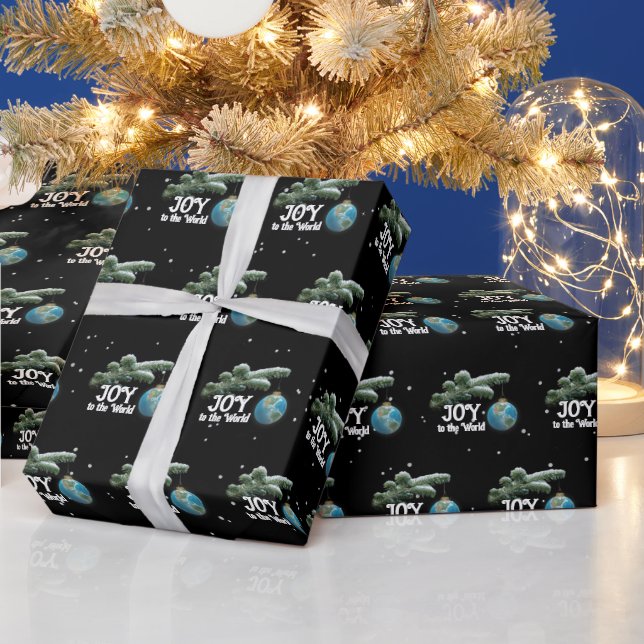 Christmas World Globe Ornament With Stars Wrapping Paper (Holidays)
