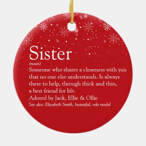 Christmas Worlds Best Sister Definition Photo Ceramic Ornament