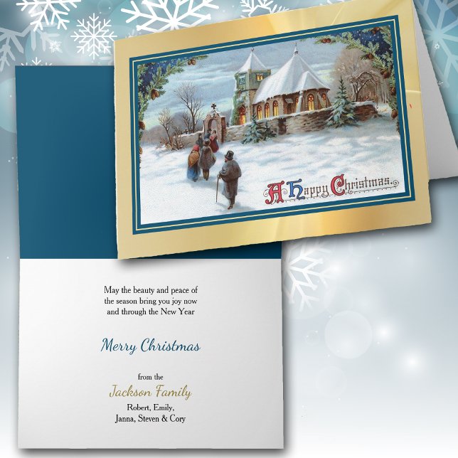 Christmas Worshippers Walking to Church Vintage Card (Creator Uploaded)