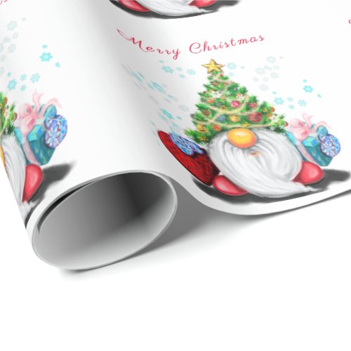 Christmas Wrapping Paper Cute Gnome with Gift