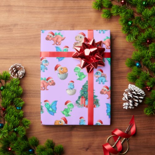 Christmas Wrapping Paper Dinosaur Kids Cute 