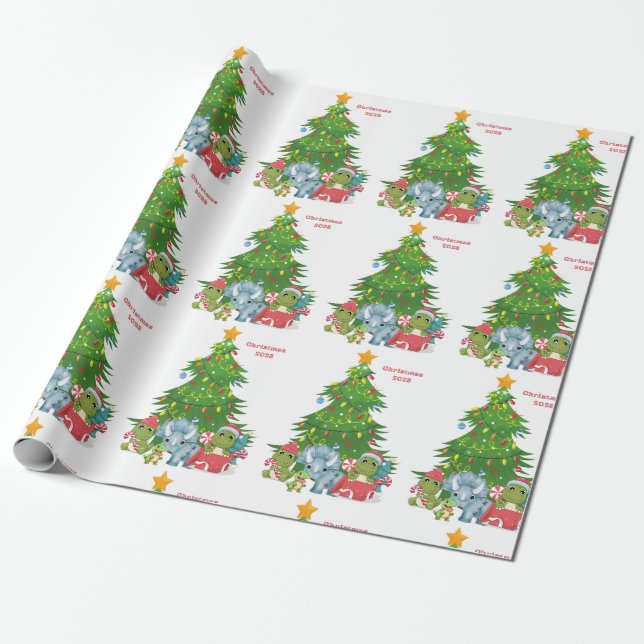 Christmas wrapping paper dinosaurs customizable (Unrolled)