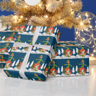 Christmas Wrapping Paper Elf White Tree