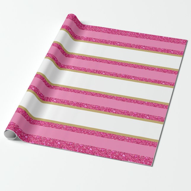 Christmas Wrapping Paper-Faux Glitter Striped Paper (Unrolled)