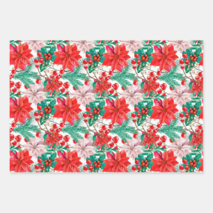 Christmas Wrapping Paper Flat Sheet Set of 3