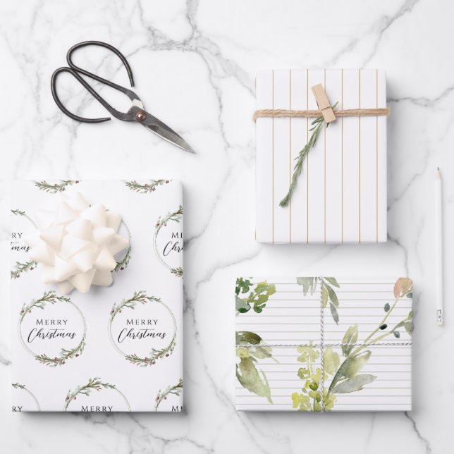 Christmas Wrapping Paper Flat Sheet Set of 3 (Front)