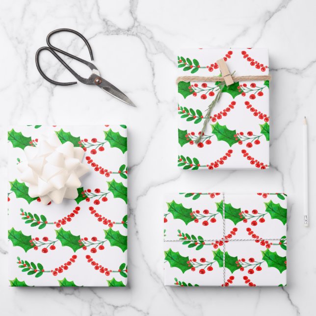 Christmas Wrapping Paper Flat Sheet Set of 3 (Front)