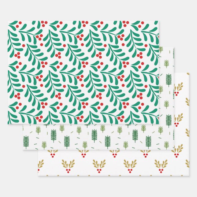 Christmas Wrapping Paper Flat Sheet Set of 3 (Set)