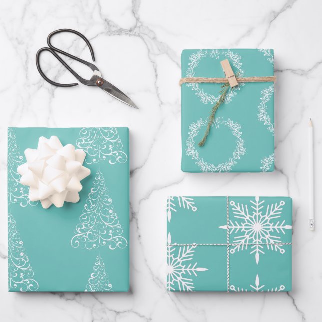 Christmas Wrapping Paper Flat Sheet Set of 3 (Front)