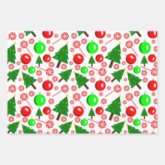 Christmas Wrapping Paper Flat Sheet Set of 3