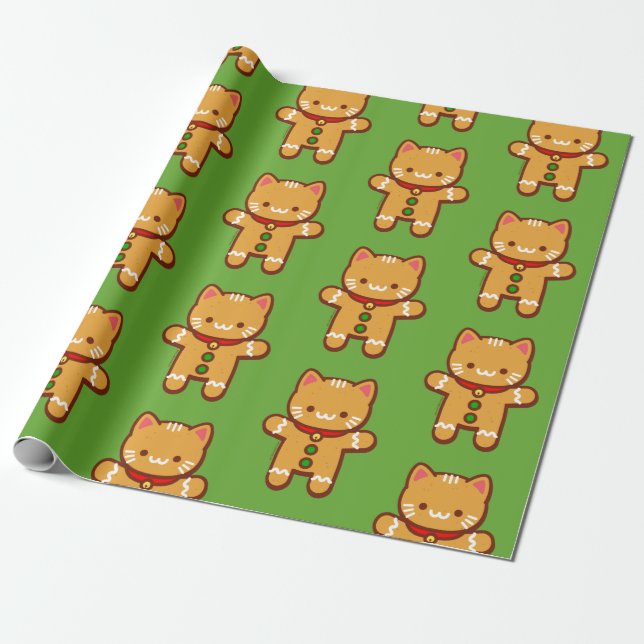 Christmas Wrapping Paper - GINGERBREAD CAT (Unrolled)