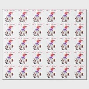 Christmas Wrapping Paper Gnome with Bike and Gift