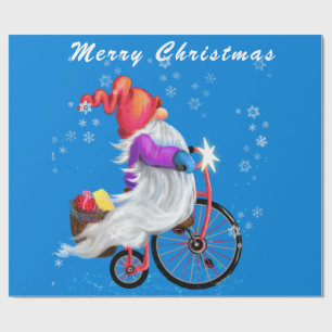 Christmas Wrapping Paper Gnome with Bike and Gifts
