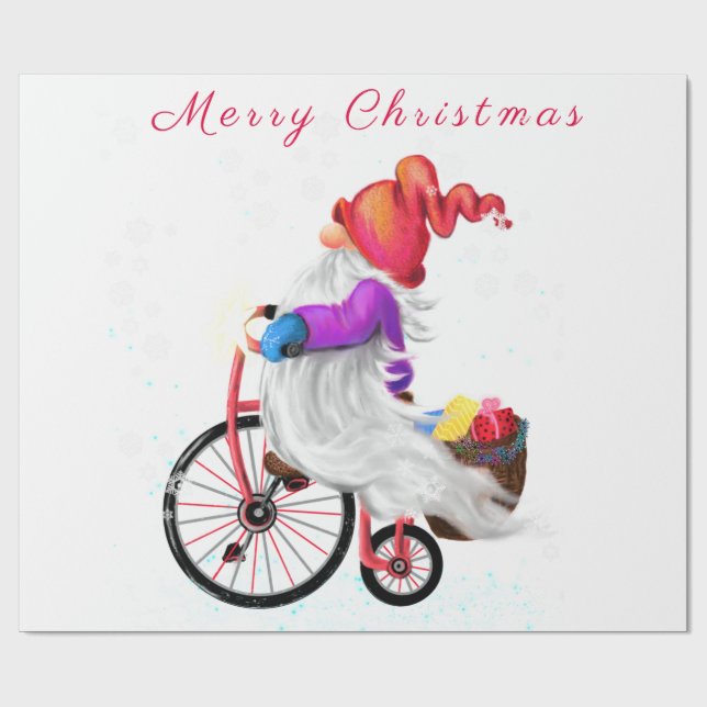 Christmas Wrapping Paper Gnome with Gifts (Flat)