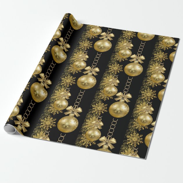 Christmas Wrapping Paper Gold Balls Black