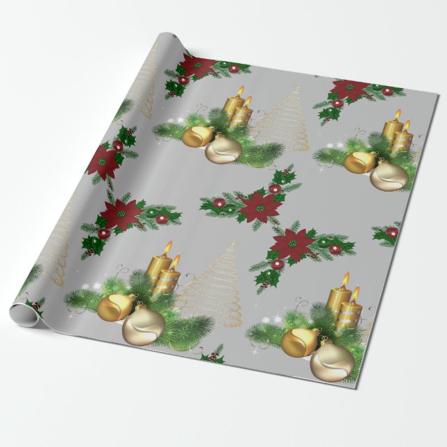 Christmas Wrapping Paper Gold Candle (Unrolled)