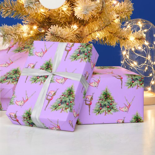 Christmas Wrapping Paper Gymnastics Purple Holiday