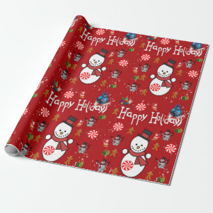 Christmas Wrapping Paper Happy Holidays Snowman