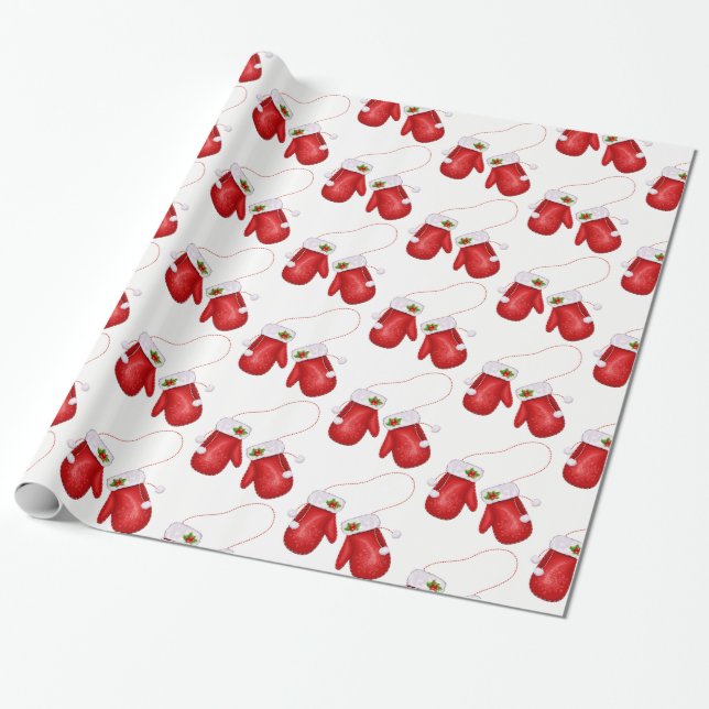 Christmas Wrapping Paper-Holiday Mittens Paper (Unrolled)