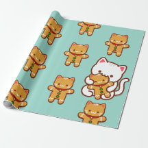 Christmas Wrapping Paper - Hungry Cat Gingerbread
