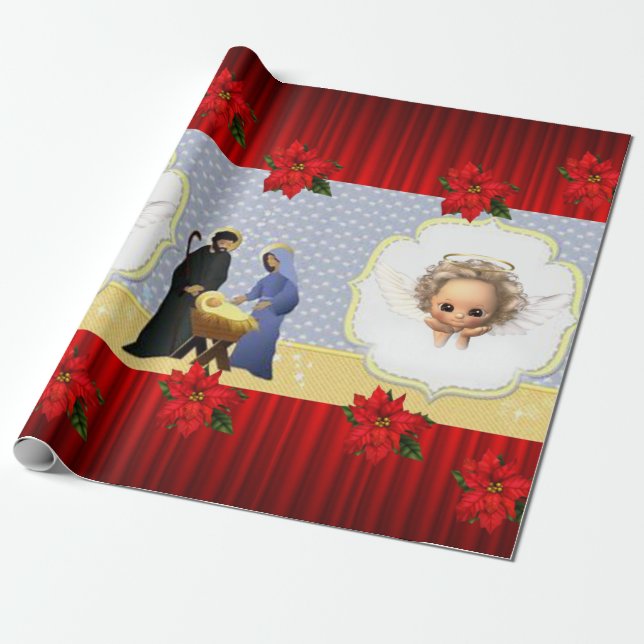 Christmas Wrapping Paper Jesus Angel (Unrolled)