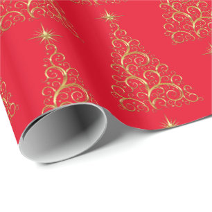 Christmas Wrapping Paper-Majesty Gold Trees Paper