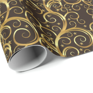 Christmas Wrapping Paper-Majesty Golden Swirls Paper