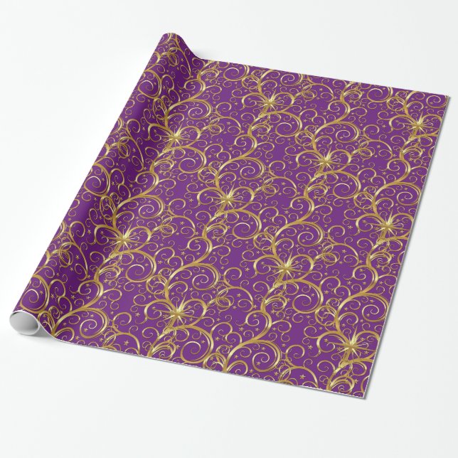 Christmas Wrapping Paper-Majesty Golden Swirls Wrapping Paper (Unrolled)